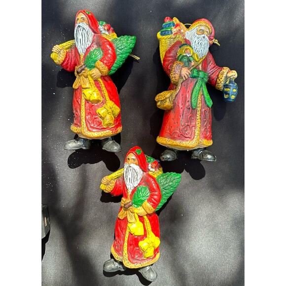 3 Vtg Old World Santa Hard Plastic Blow Mold 7” Christmas Ornaments -S72 -2 - Picture 7 of 8